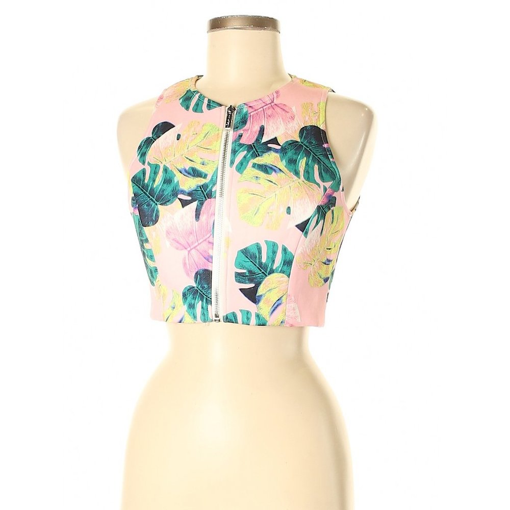 Whitney Eve Cute Cropped Pink Floral Print Vest